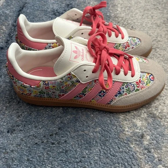 adidas Women's Floral Sneakers - Pink and White - Picture 3 of 6